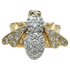Anello a fascia larga Honey Bee impreziosito da diamanti in oro bicolore 14 carati