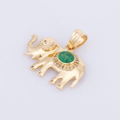 Diamond Emerald 14 Karat Gold Elephant Pendant Necklace