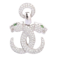 Diamond Emerald 14 Karat Gold Panther Pendant Necklace