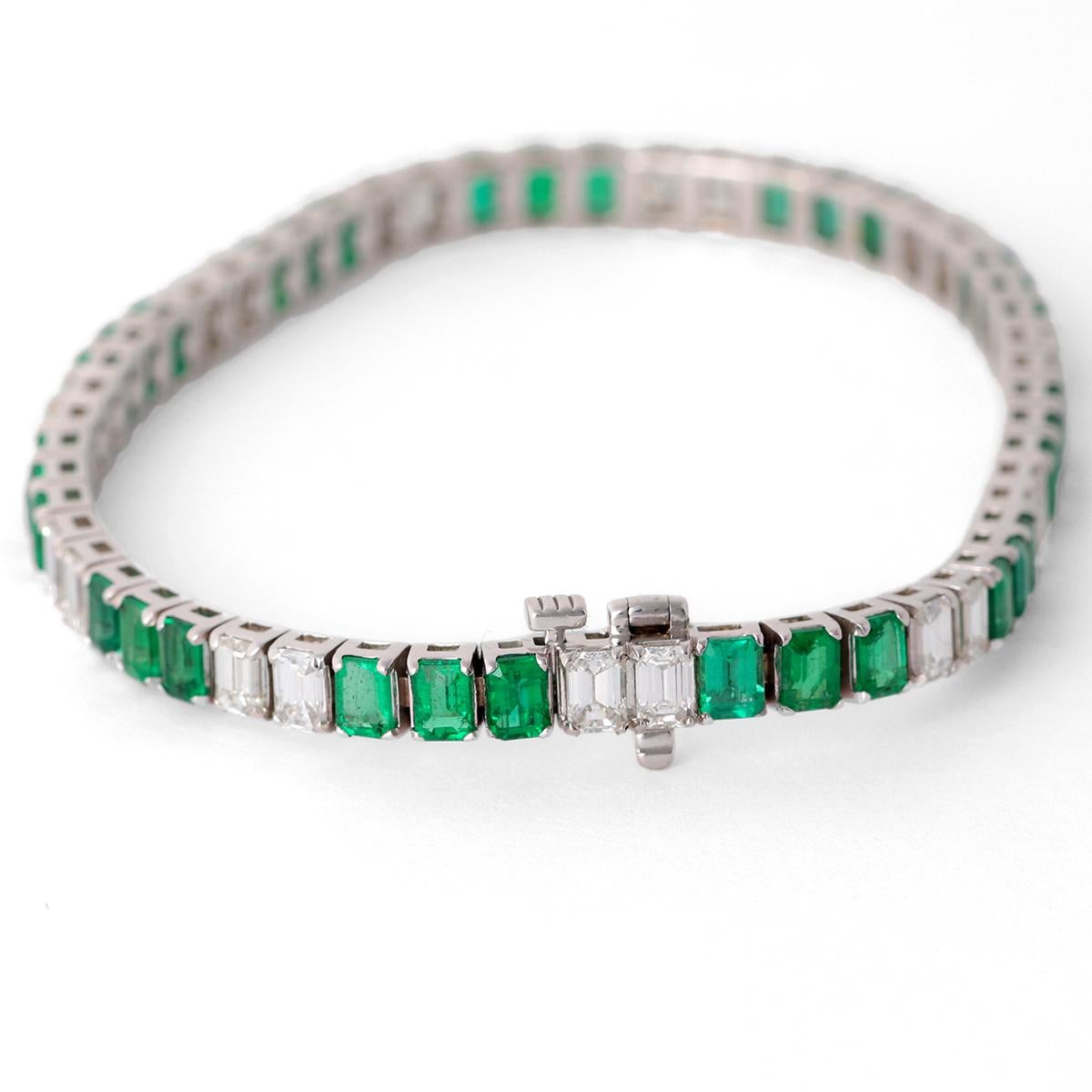 Women's or Men's Diamond Emerald 14k White Gold Tennis Bracelet