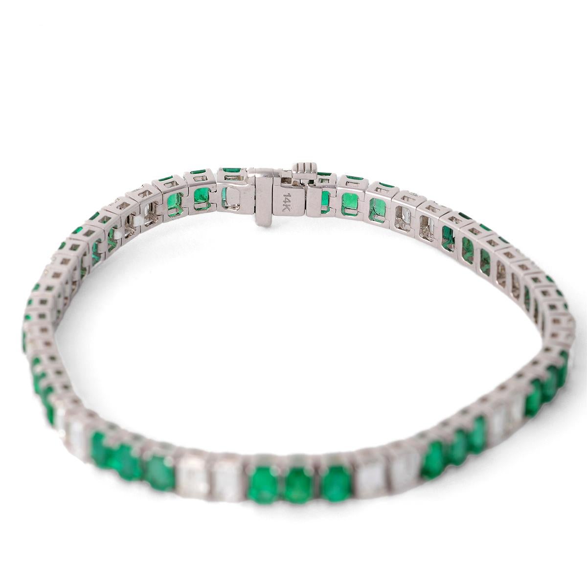 Diamond Emerald 14k White Gold Tennis Bracelet 1