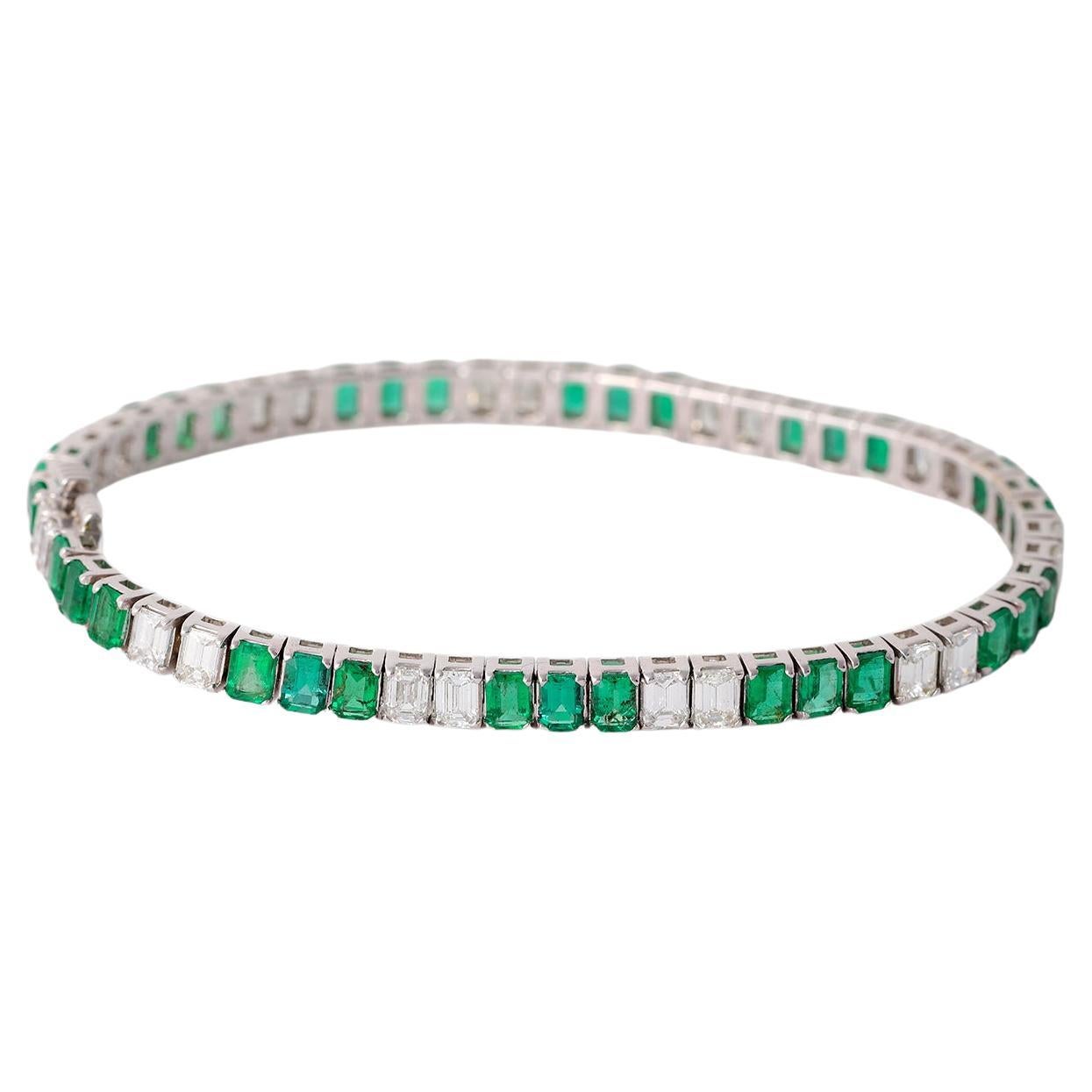 Diamond Emerald 14k White Gold Tennis Bracelet