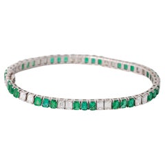 Diamond Emerald 14k White Gold Tennis Bracelet