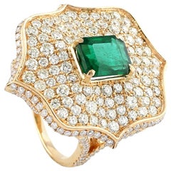 Diamond Emerald 14 Karat Gold Taj Ring