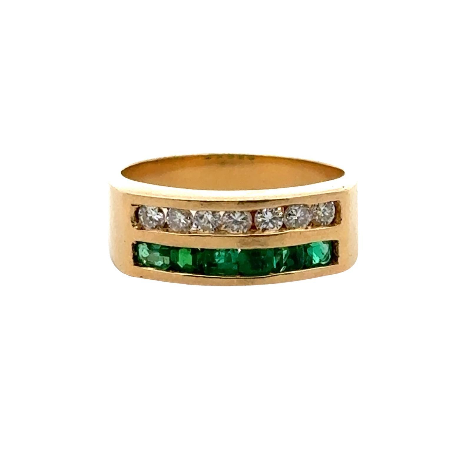 Diamond Emerald 18 Karat Yellow Gold Channel Set Band Ring In Excellent Condition In Boca Raton, FL