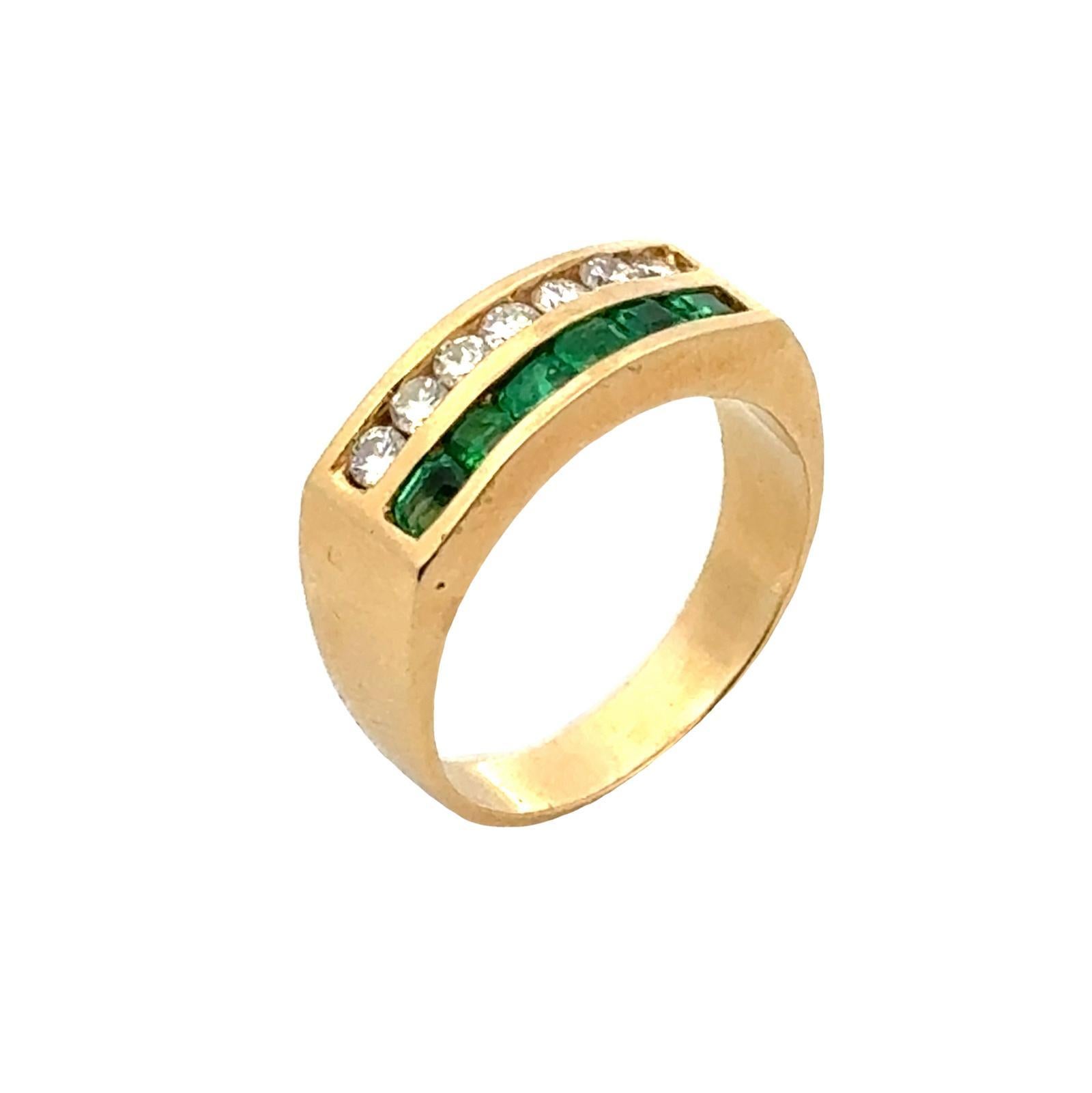 Women's Diamond Emerald 18 Karat Yellow Gold Channel Set Band Ring
