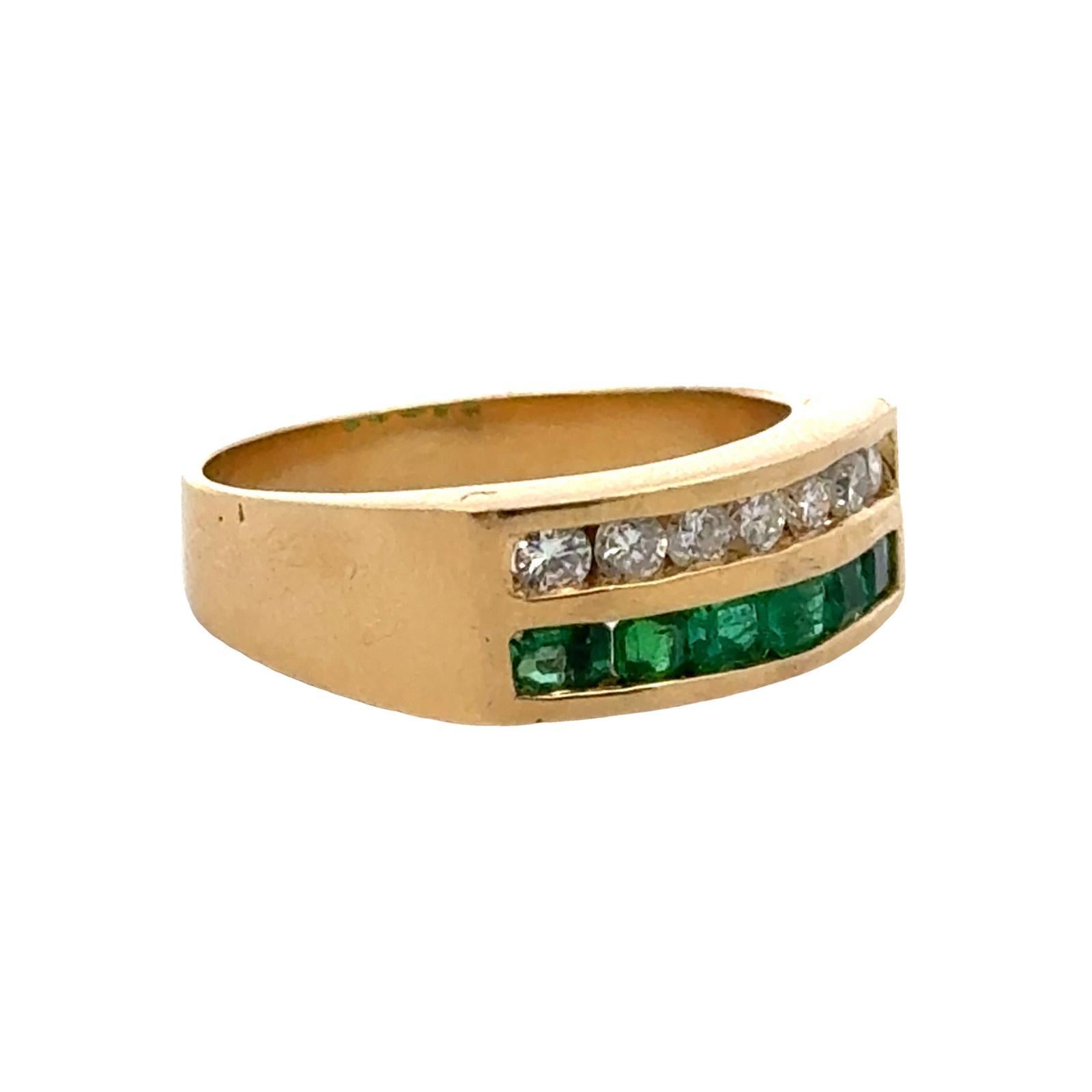 Diamond Emerald 18 Karat Yellow Gold Channel Set Band Ring 1