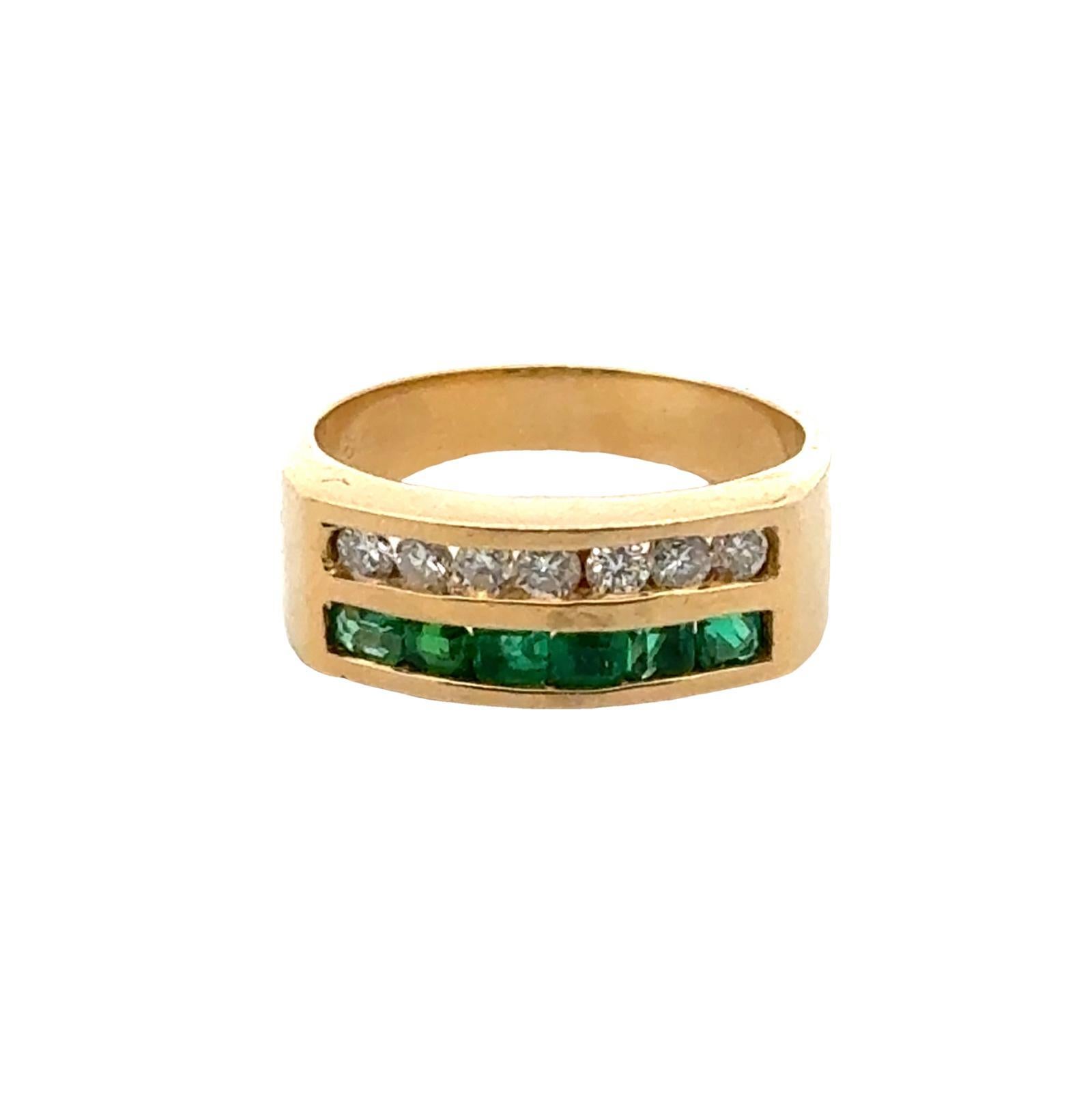 Diamond Emerald 18 Karat Yellow Gold Channel Set Band Ring 2