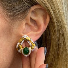 1980's Diamond Emerald 18 Karat Yellow Gold Lever-Back Earrings
