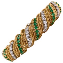 Diamond Emerald 18 Karat Yellow Gold Platinum Bombay Vintage Bracelet