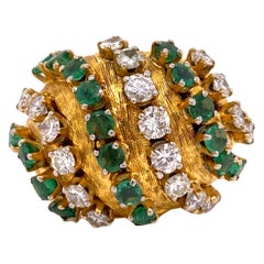 Diamond Emerald 18 Karat Yellow Gold Vintage Estate Dome Ring