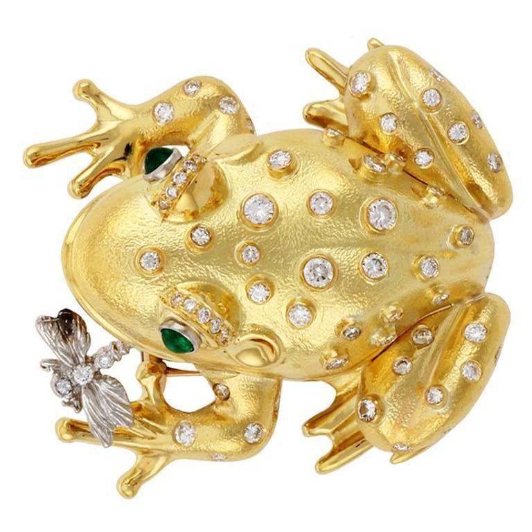 Diamond Emerald 18k Gold Platinum FROG AND DRAGONFLY Pin by John ...