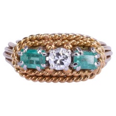 Vintage Diamond Emerald 18K Gold Ring