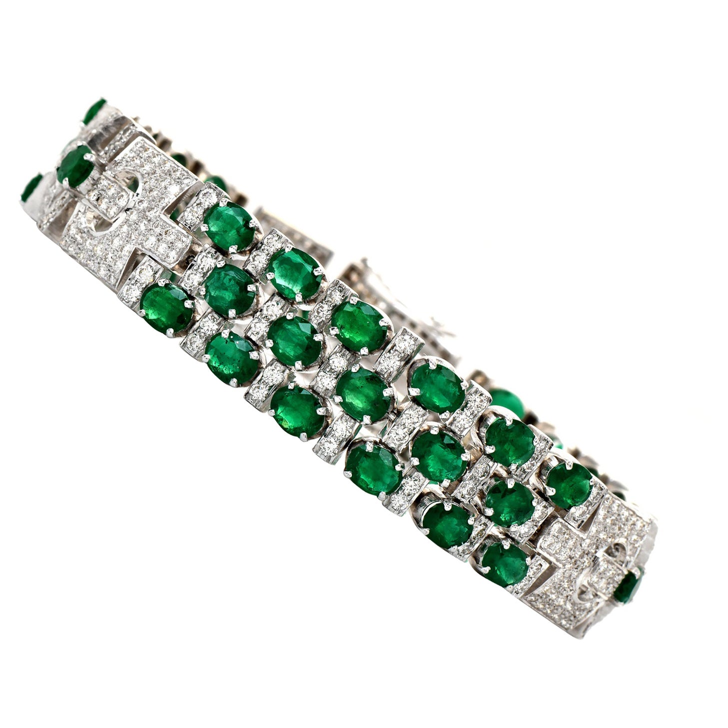 Esmeralda de diamantes Pulsera de eslabones geométricos de oro blanco de 18k