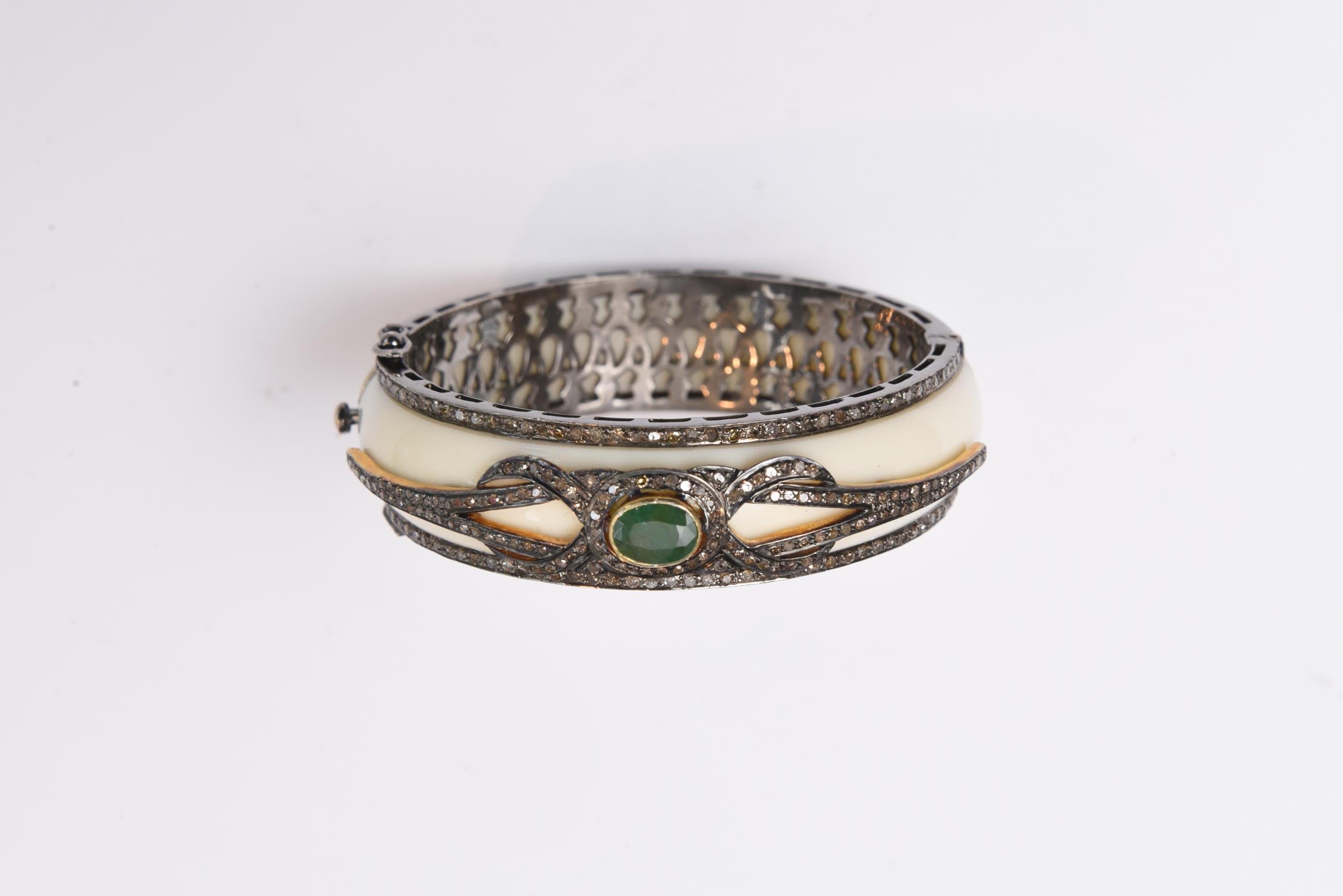 Women's or Men's Diamond, Emerald and Bakelite Bracelet