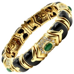 Diamond, Emerald and Black Onyx Bracelet 18 Karat Yellow Gold