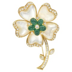 Diamond, Emerald and Mother of Pearl Flower Pendant and Brooch