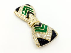 Diamond, Emerald and Onyx 18 Karat Large Bow Brooch by Giovane