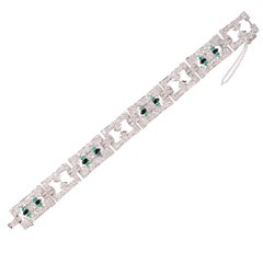 Diamond, Emerald, and Onyx Art Deco Platinum Bracelet Circa 1930
