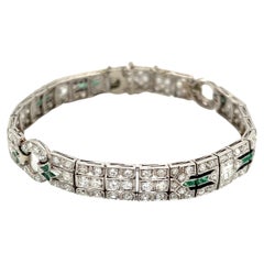 Diamond Emerald and Onyx Art Deco Platinum Bracelet Estate Fine Jewelry