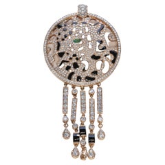 Diamond, Emerald and Onyx Panther Pendant in 18 Karat Rose Gold
