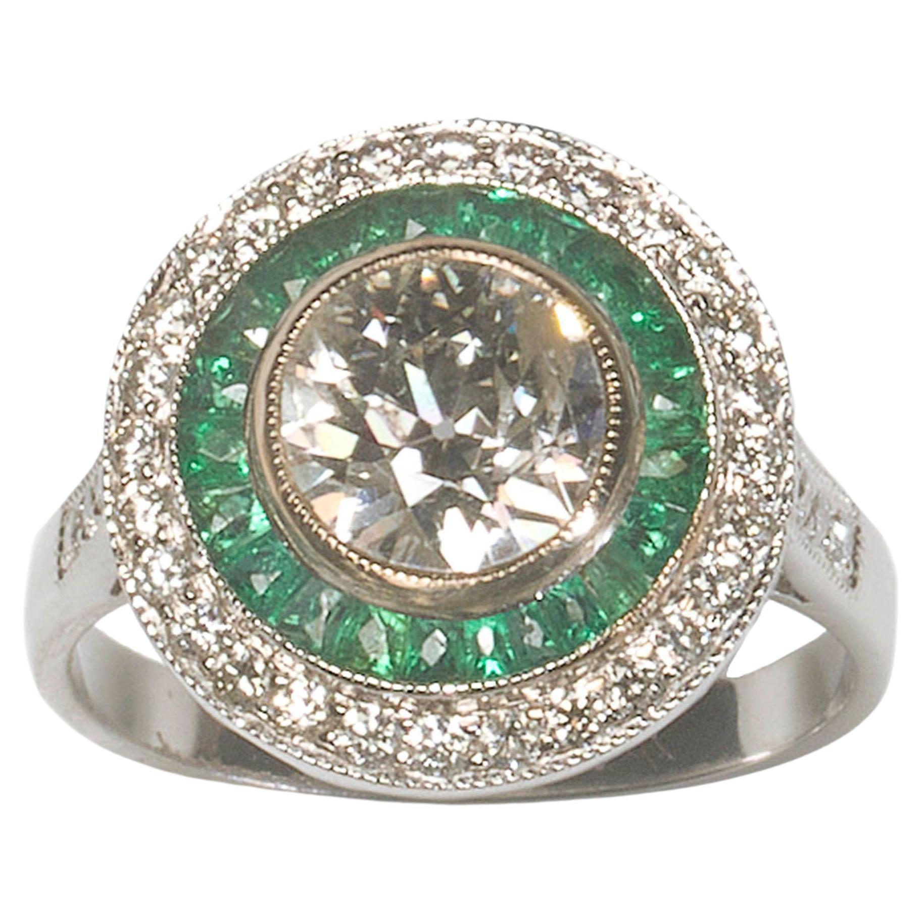 Cushion Cut Diamond Emerald Onyx Target Ring at 1stDibs