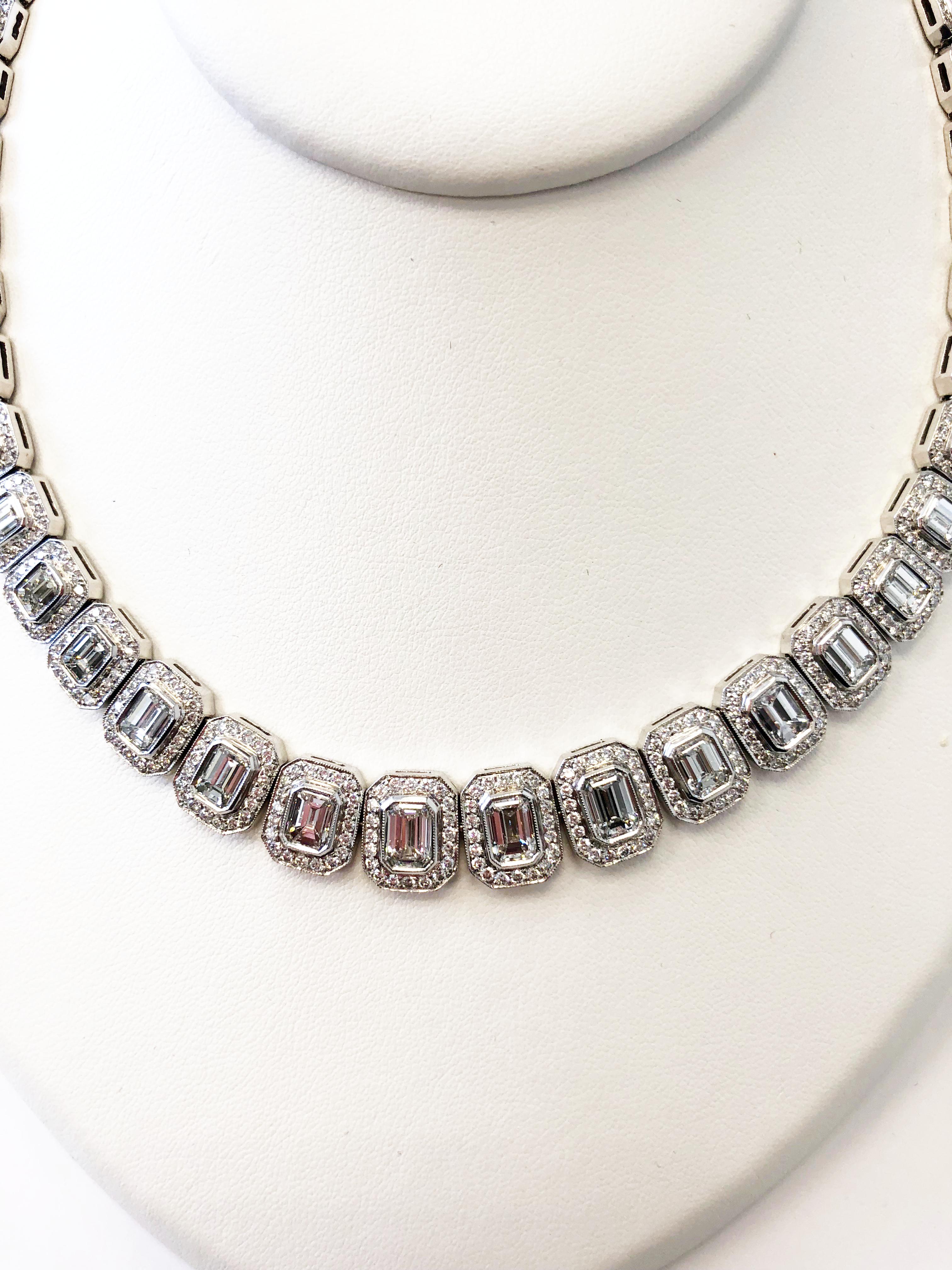Emerald Cut and Round Diamond Necklace in Platinum In New Condition In Los Angeles, CA