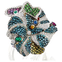 Rosior one-off Diamond, Emerald and Sapphire Cocktail Ring set in White Gold