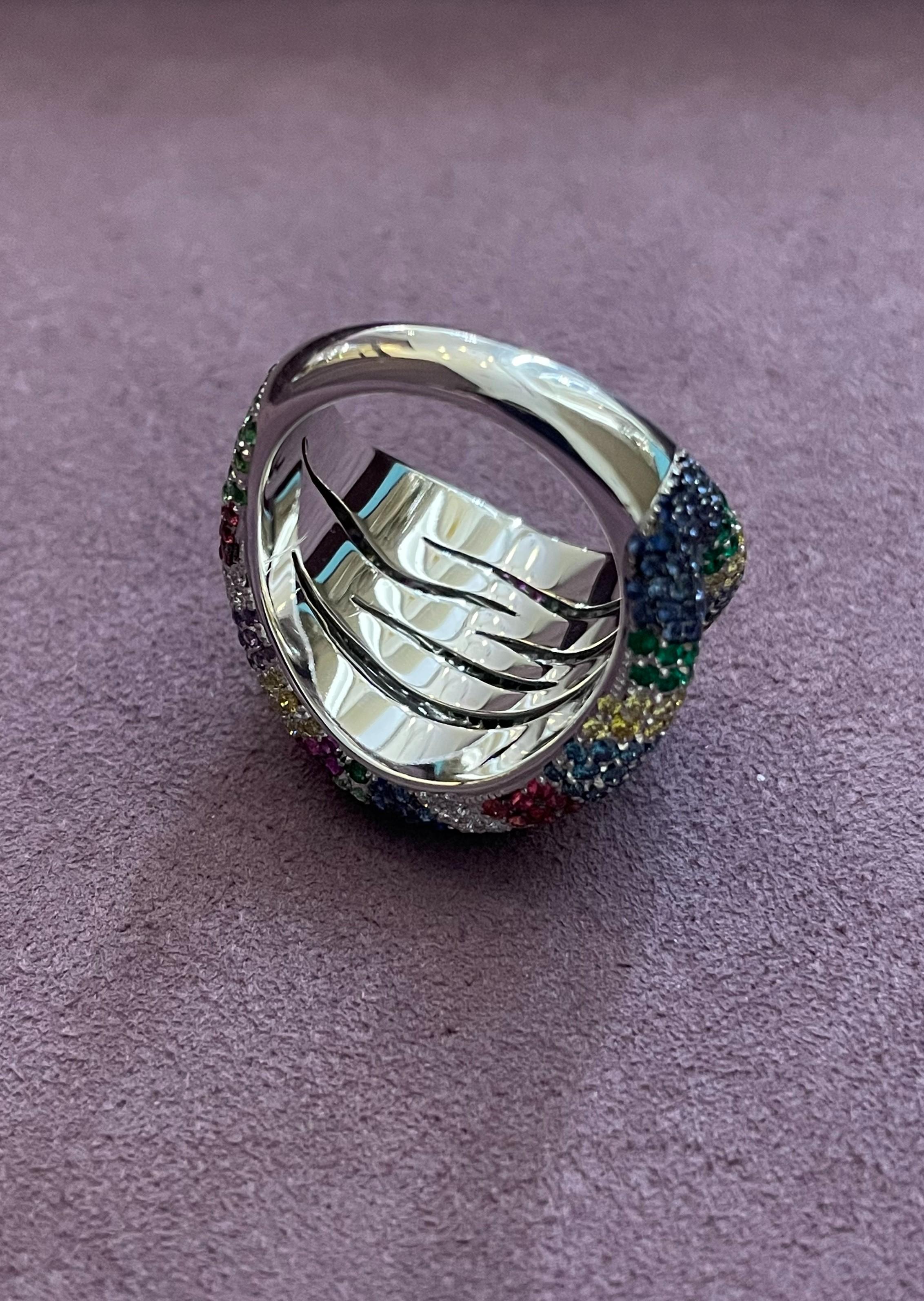 Rosior one-off Diamond, Emerald and Sapphire White Gold Cocktail Ring In New Condition In Porto, PT
