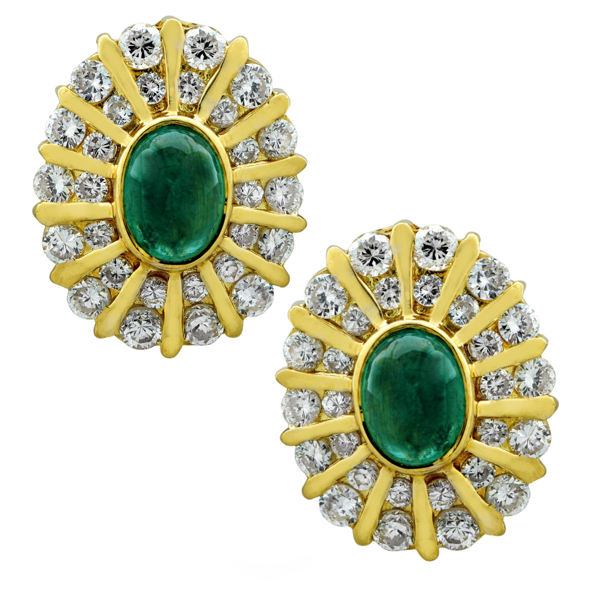 Diamond Emerald and Yellow Gold Earrings