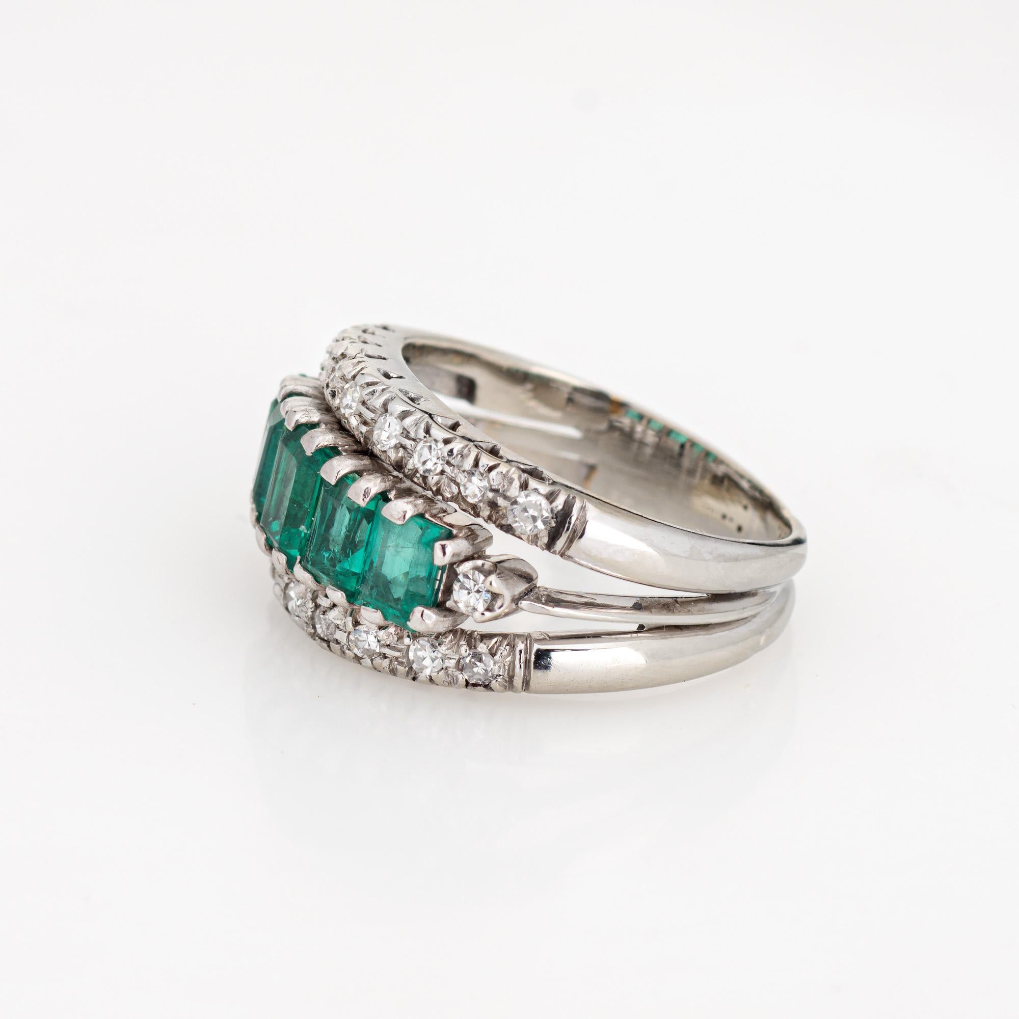Diamant Smaragd Jahrestag-Ring Vintage 18k Weißgold 4,75 Band feiner Schmuck mit Smaragd (Smaragdschliff) im Angebot