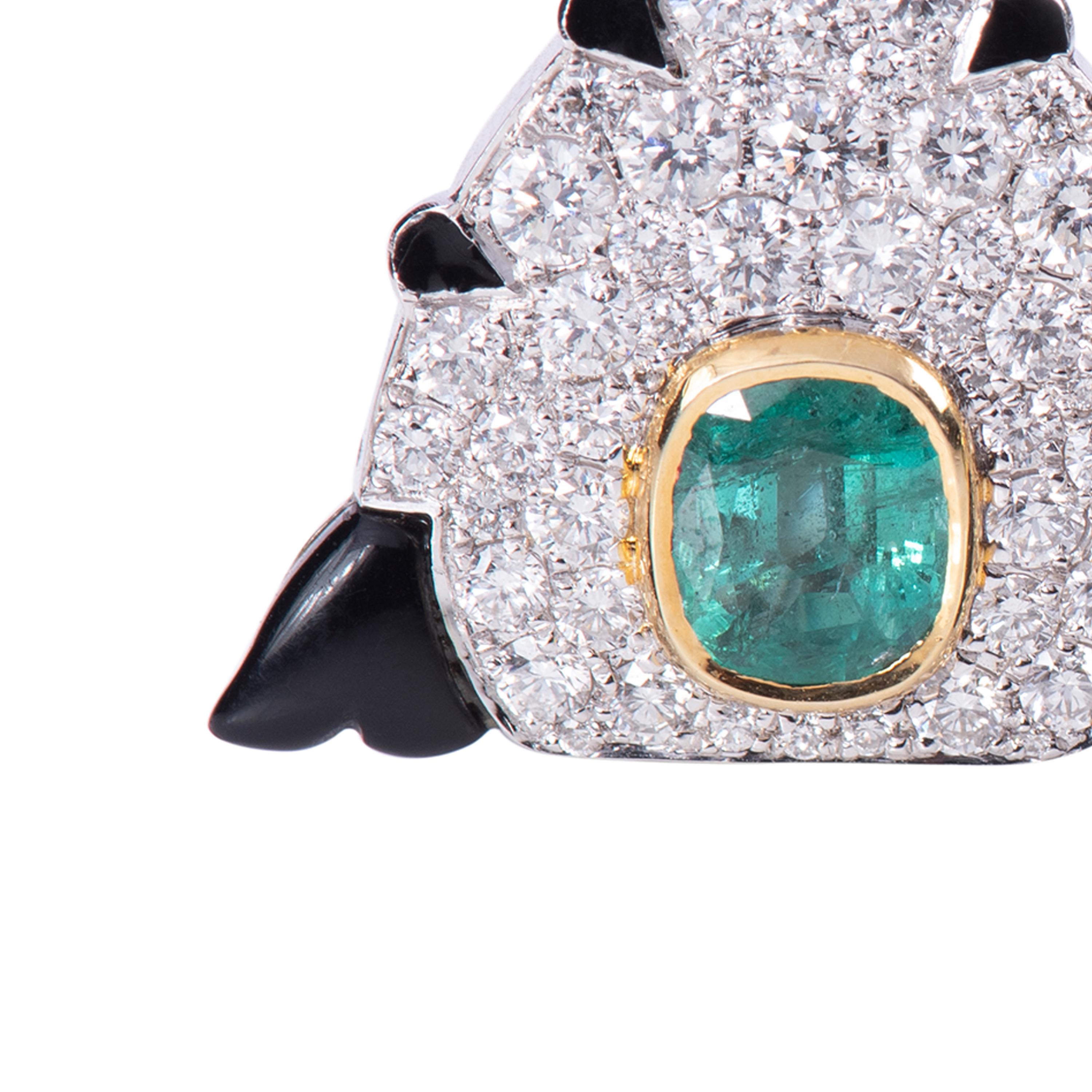 Diamond Emerald Art Deco Style Black Onyx Earring For Sale 1