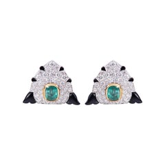 Diamond Emerald Art Deco Style Black Onyx Earring