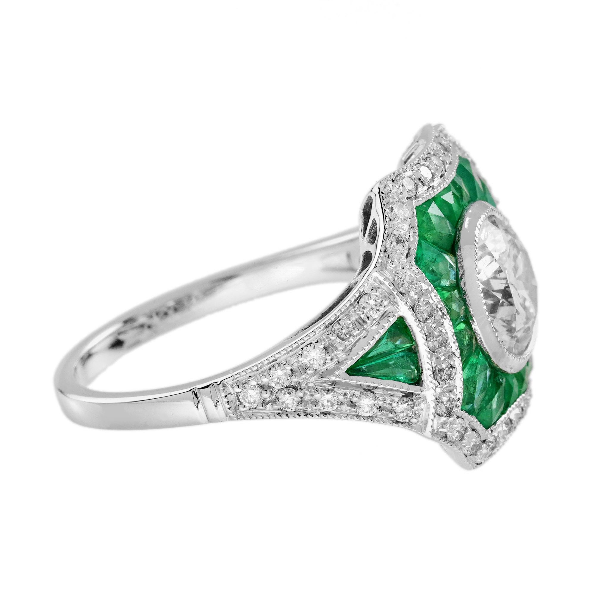 Diamond Emerald Art Deco Style Engagement Ring in 18K White Gold In New Condition In Bangkok, TH
