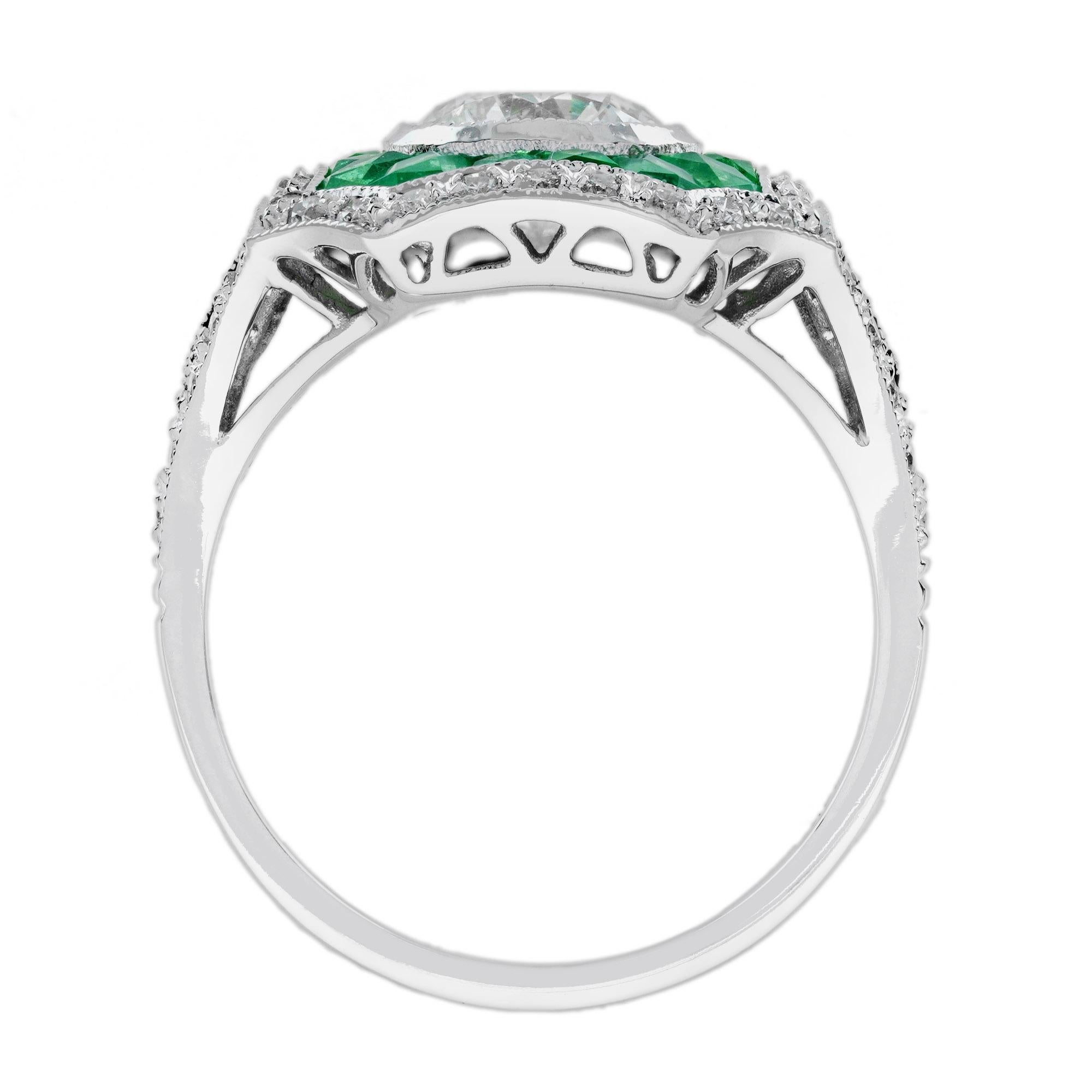 Diamond Emerald Art Deco Style Engagement Ring in 18K White Gold 1