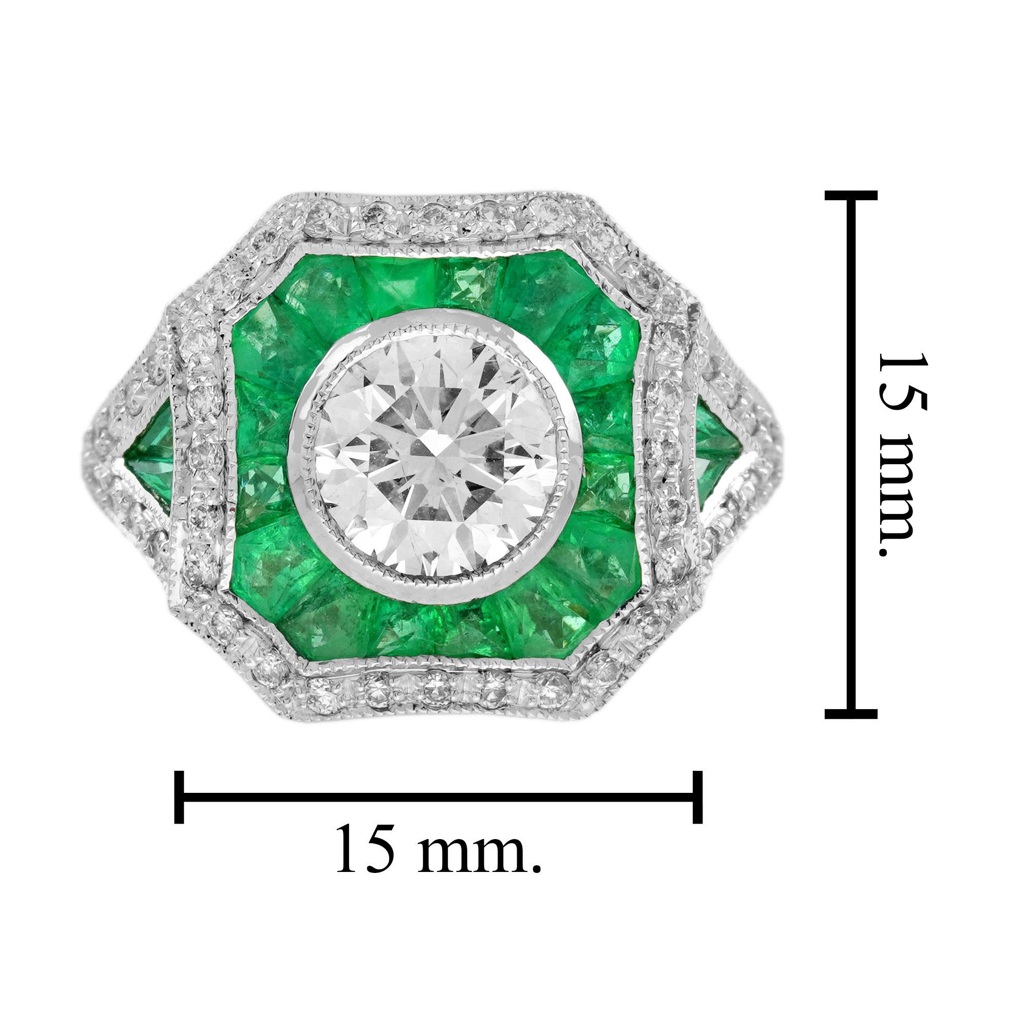 Diamond Emerald Art Deco Style Engagement Ring in 18K White Gold 2