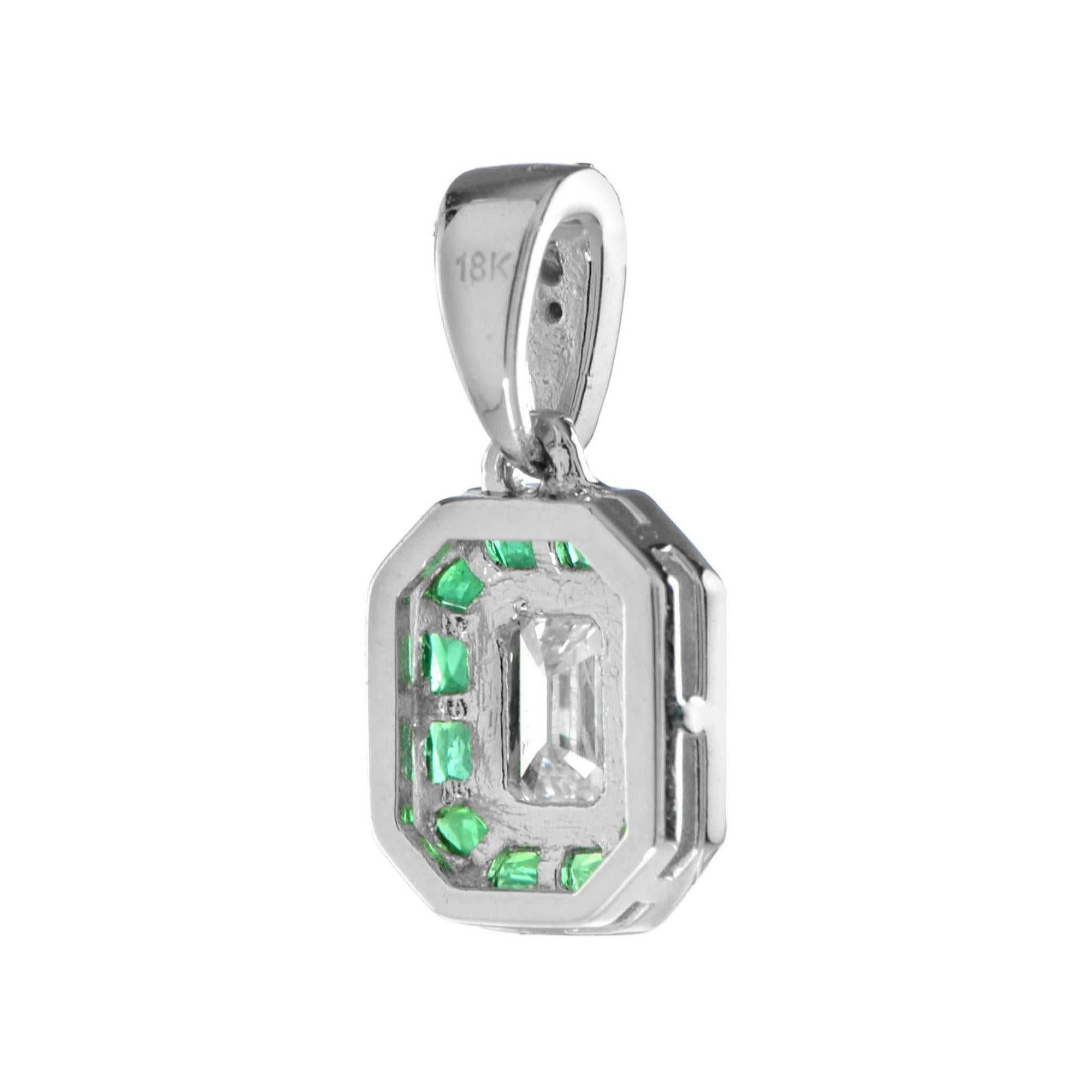 Ciondolo e orecchini con diamante e smeraldo in stile Art Deco in oro 14K in vendita 7