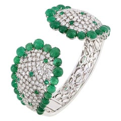 Diamond Emerald Bangle 18 Karat White Gold