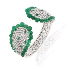 Diamond Emerald Bangle 18 Karat White Gold