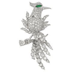 Diamond & Emerald Bird Brooch