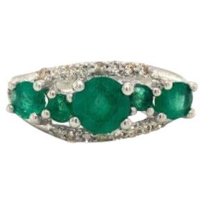 For Sale:  Diamond Emerald Birthstone Engagement Ring for Women in Sterling Silver