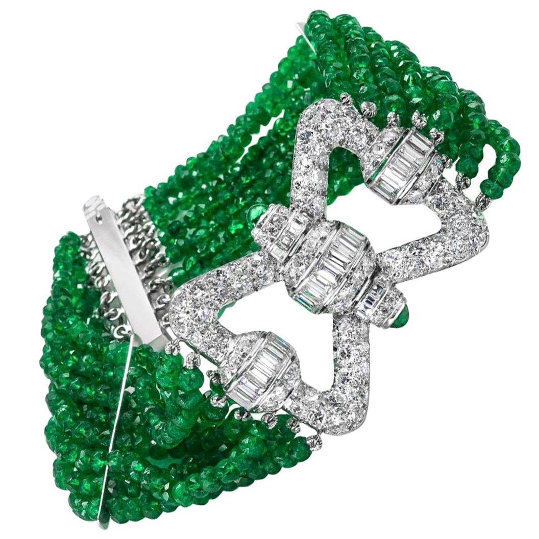 Diamond Emerald Bow Bracelet