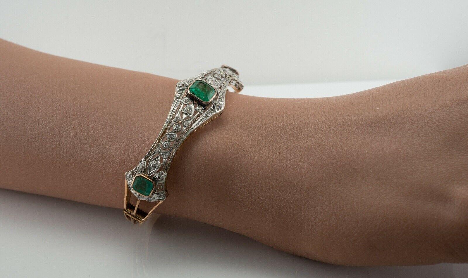 Diamond Emerald Bracelet Antique 14K Rose Gold Bangle 4