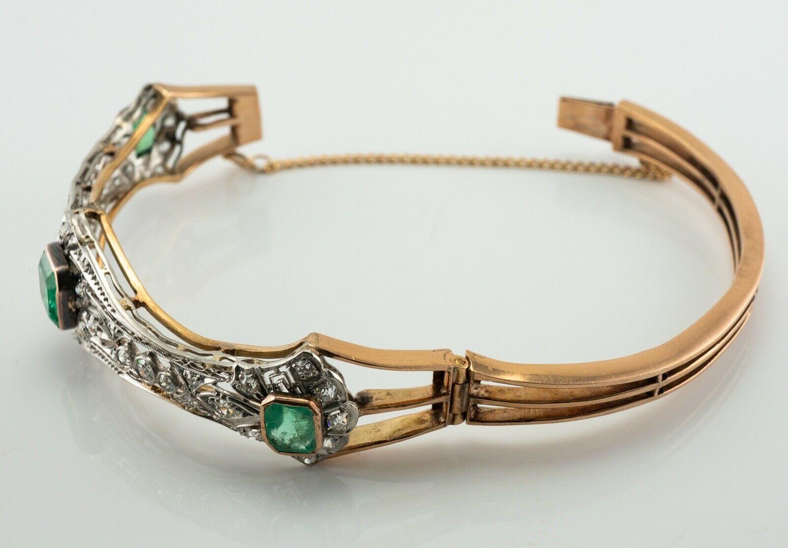 Diamond Emerald Bracelet Antique 14K Rose Gold Bangle 5