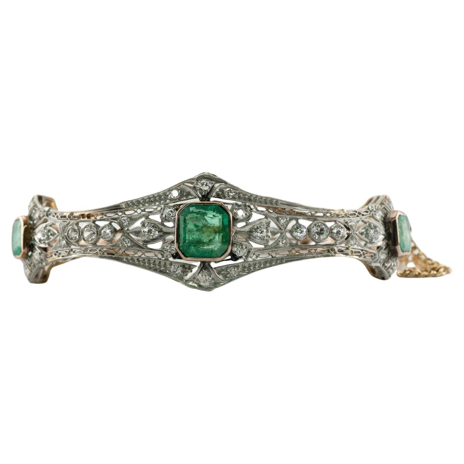 Diamant-Smaragd-Armband Antik 14K Rose Gold Armreif