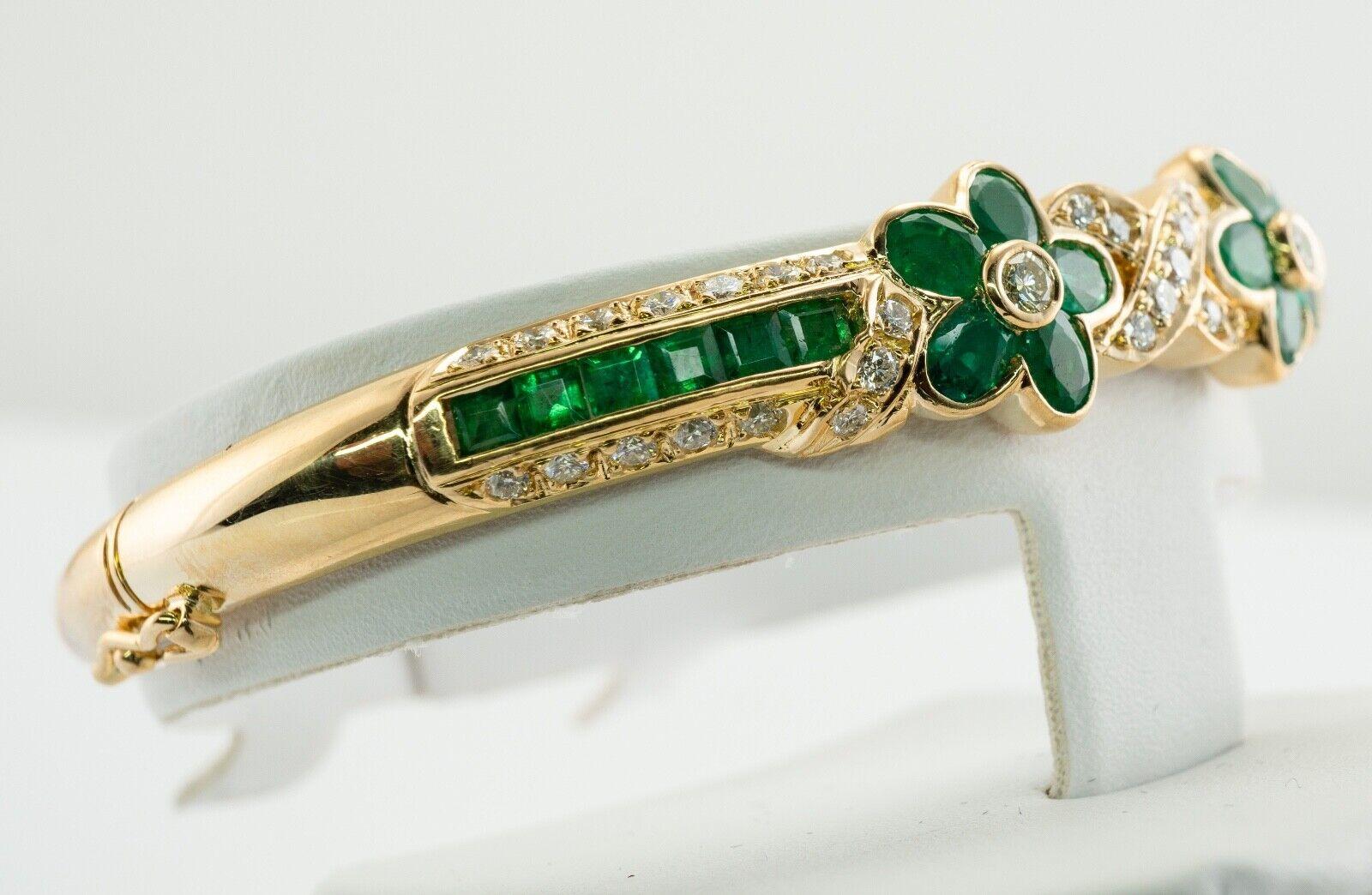 Diamant-Smaragd-Armband mit Blumenarmreif aus 18 Karat Gold im Angebot 2