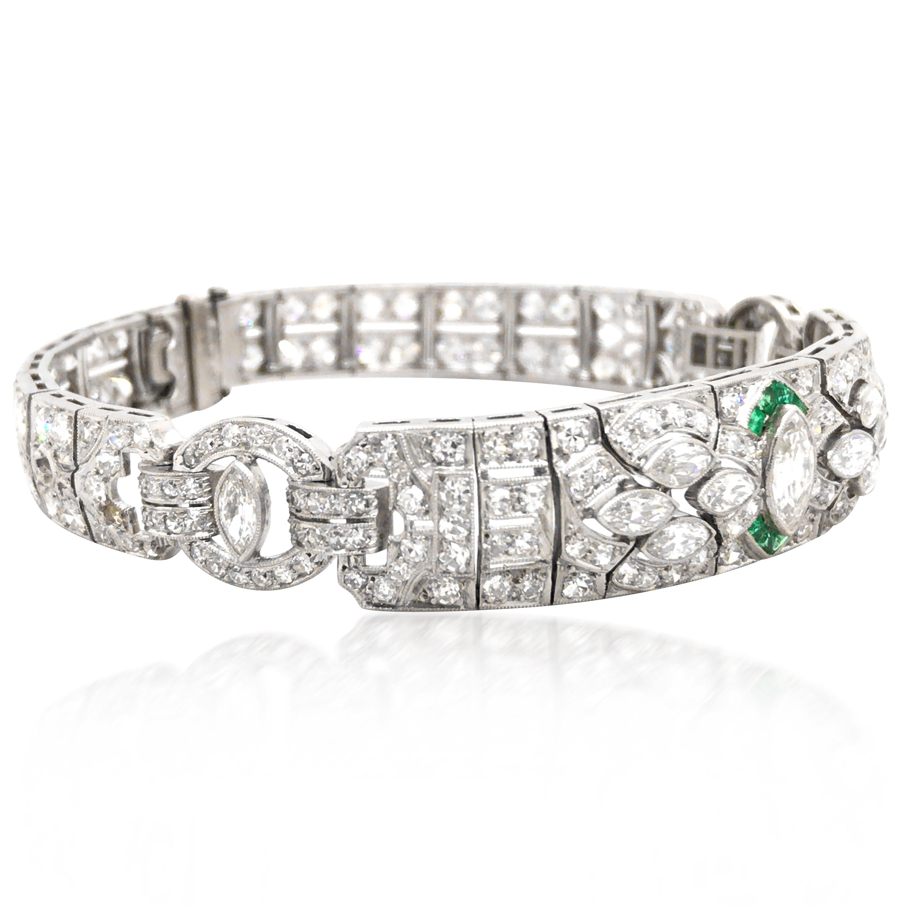 Old European Cut Diamond Emerald Bracelet For Sale