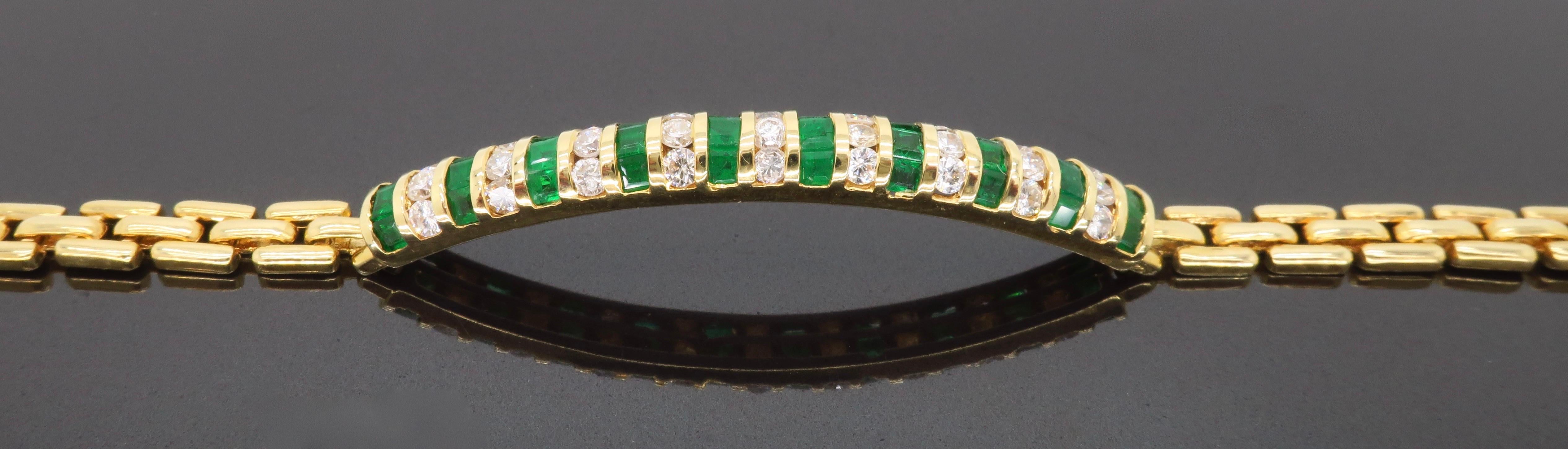 Diamond and Emerald Bracelet Made in 14 Karat Yellow Gold In New Condition In Webster, NY