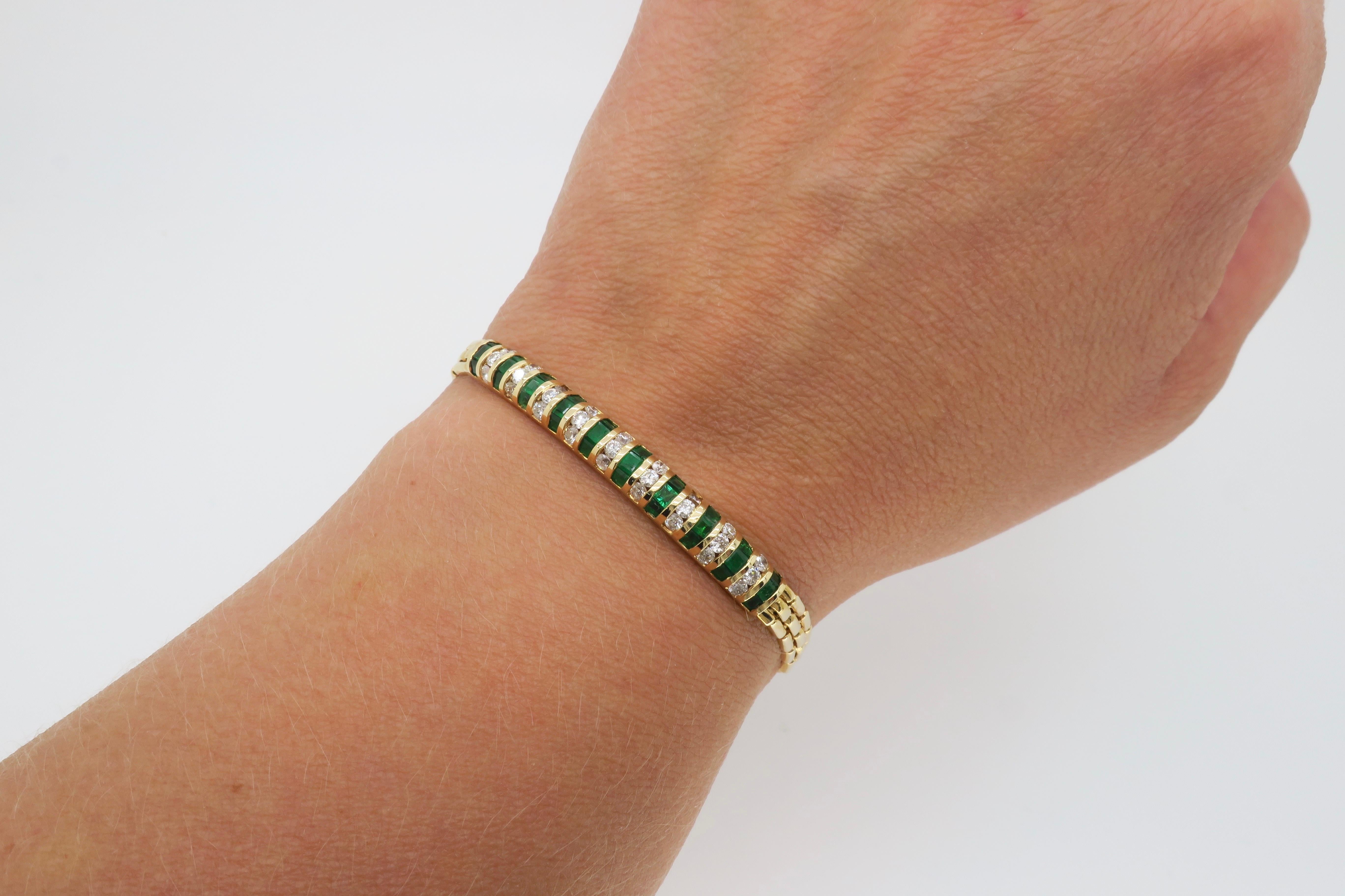 Diamond and Emerald Bracelet Made in 14 Karat Yellow Gold 1