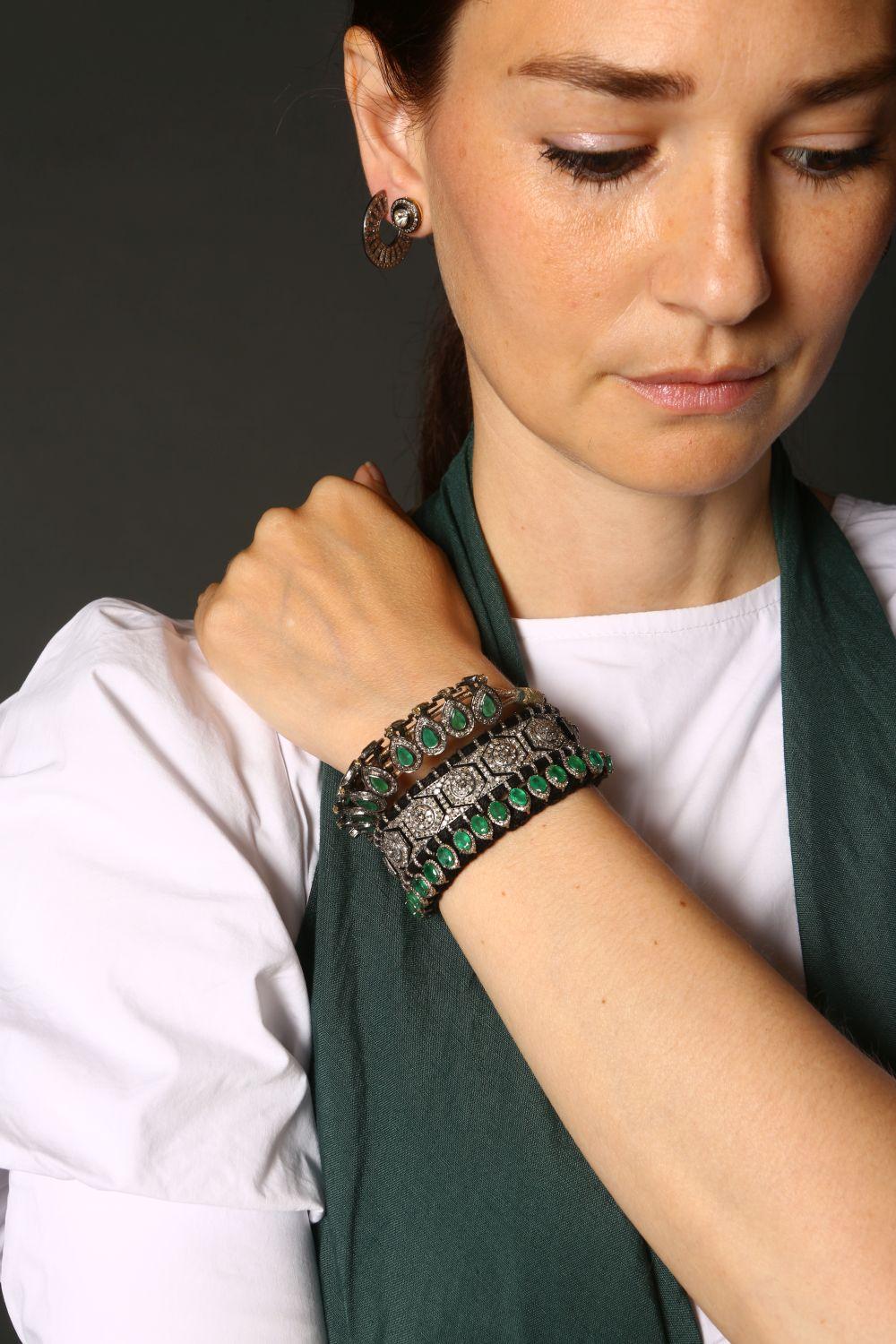 Women's or Men's Diamond & Emerald Bracelet on Cotton Cord & Silver